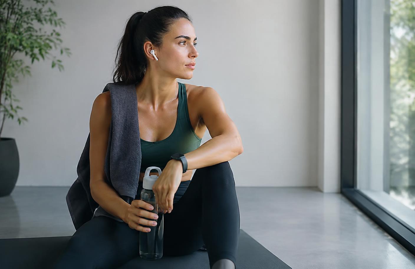 Athlete resting after training in a modern recovery setting.